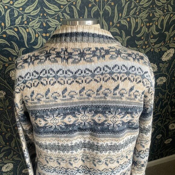 Vintage 90s Fair Isle Nordic Zip Up Cotton & Ramie Knit Cardigan - Picture 5 of 10